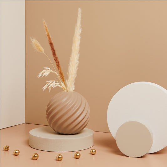 Bomboniera Vaso Medio Tondo Onde con fiori pampas 25005