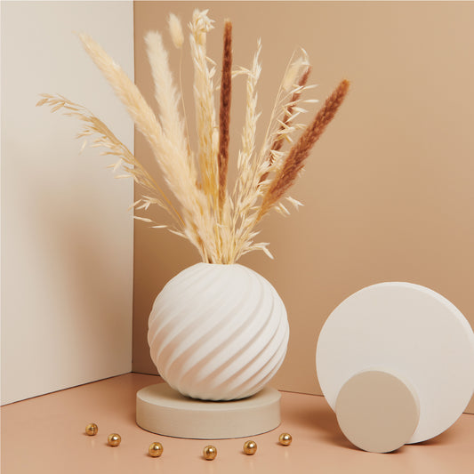 Bomboniera Vaso Grande Tondo Onde con fiori pampas 25006