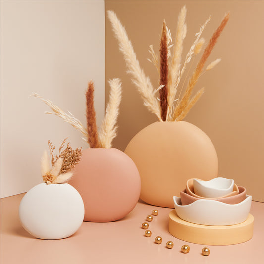 Bomboniera Vaso Grande Terra Chiara con fiori pampas 25016