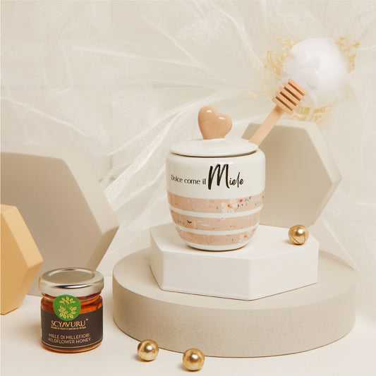 Bomboniera Claraluna Porta Miele Cuore e Decori Rosa 25102