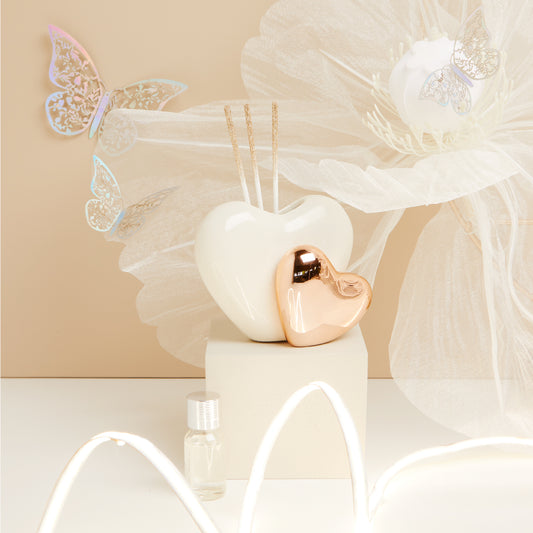 Bomboniera Diffusore Doppio Cuore Piccolo con Bastoncini Glitter 25131