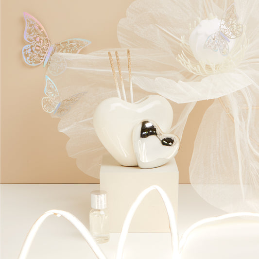 Bomboniera Diffusore Doppio Cuore Piccolo con Bastoncini Glitter 25131