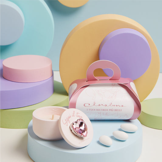 Bomboniera Claraluna Scatolina con Cuore Rosa e Candela - 25345