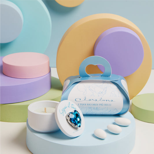 Bomboniera Claraluna Scatolina con Cuore Azzurro e Candela - 25346