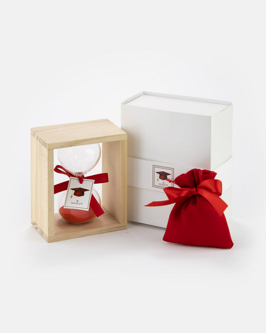 Bomboniera Clessidra Rossa con Legno Grande 6 PEZZI