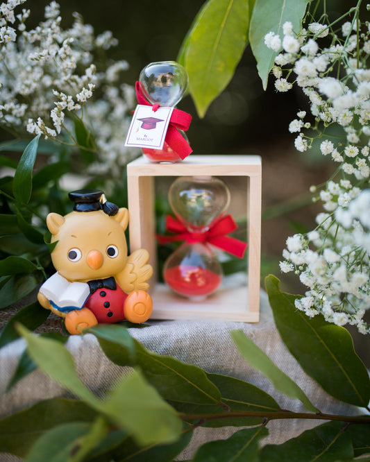 Bomboniera Clessidra Rossa con Legno Piccola 6 PEZZI