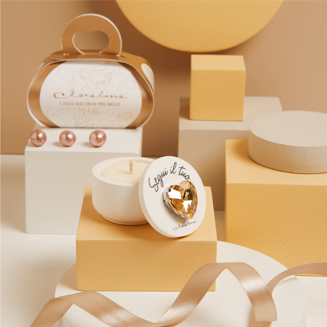 Bomboniera Claraluna Scatolina con Cuore Oro e Candela 25331