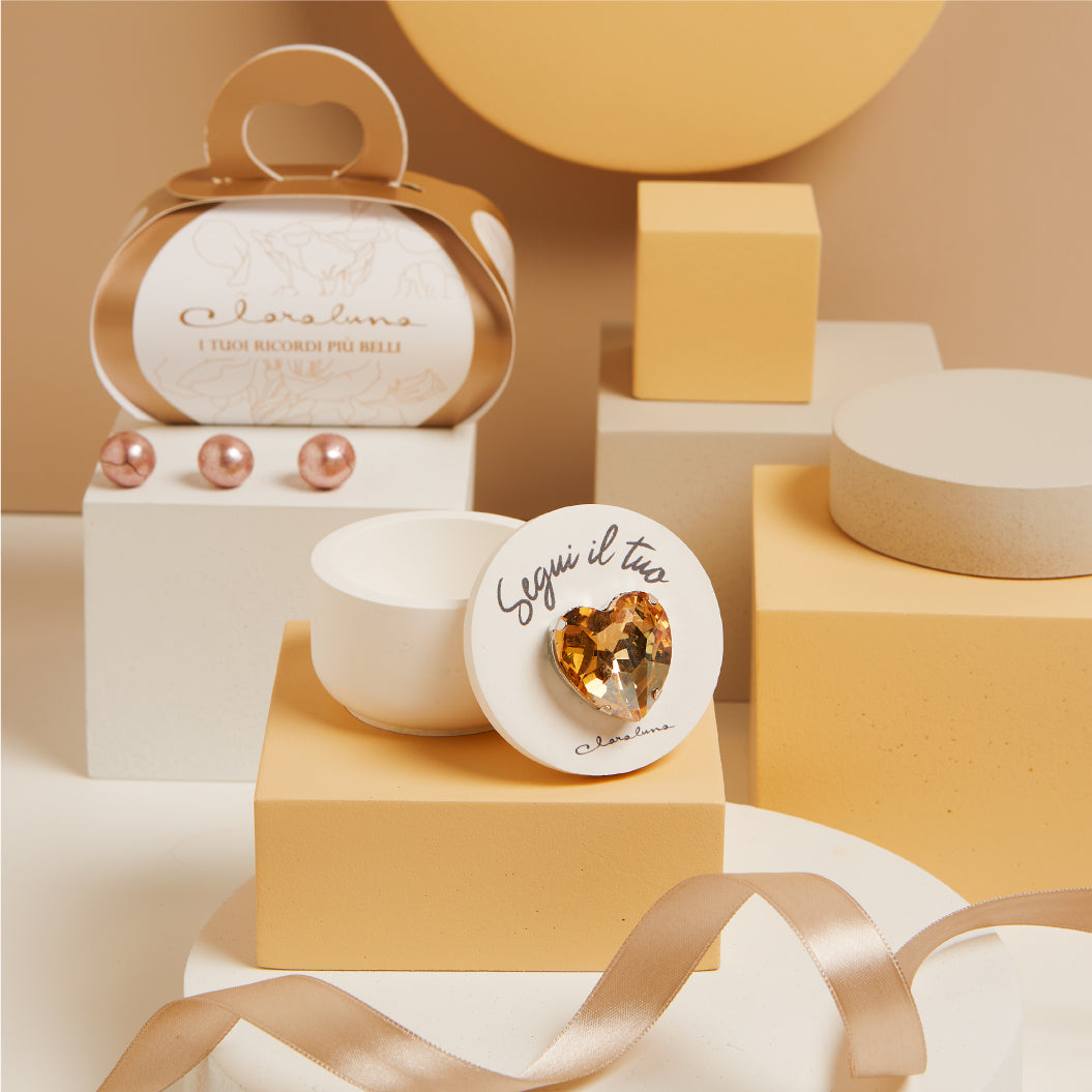 Bomboniera Claraluna Scatolina con Cuore Oro e Candela 25331