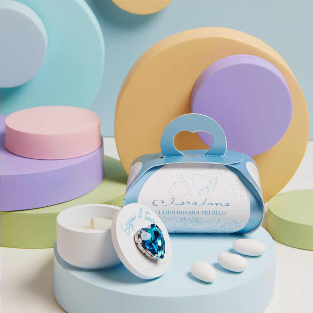 Bomboniera Claraluna Scatolina con Cuore Azzurro e Candela - 25346