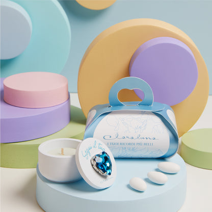 Bomboniera Claraluna Scatolina con Cuore Azzurro e Candela - 25346