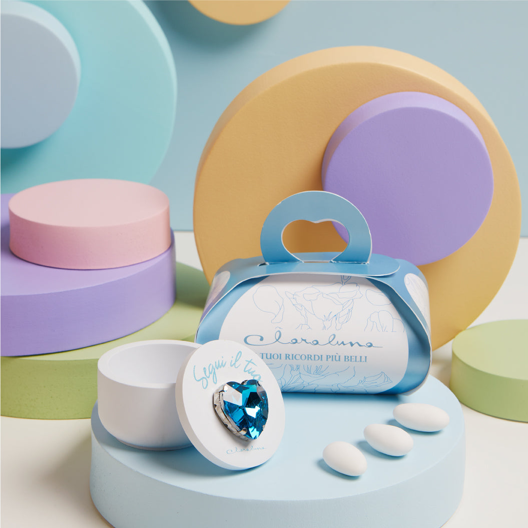 Bomboniera Claraluna Scatolina con Cuore Azzurro e Candela - 25346